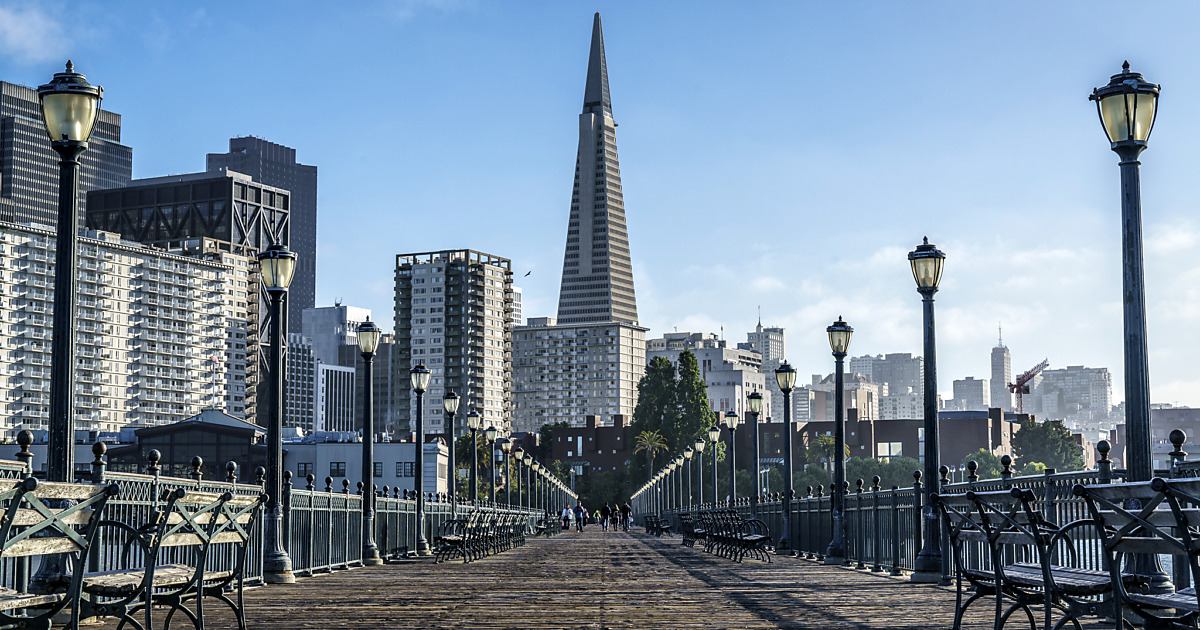 Transamerica Pyramid Looms Above Pier 7 On The Embarcadero In San ...